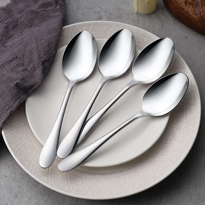 Stainless Steel Serving Spoons, E-far 4-Piece Metal Solid Spoons Hostess Serving Utensils Tablespoons Set for Catering Buffet Party Kitchen Restaurant, Dishwasher Safe - Image 2