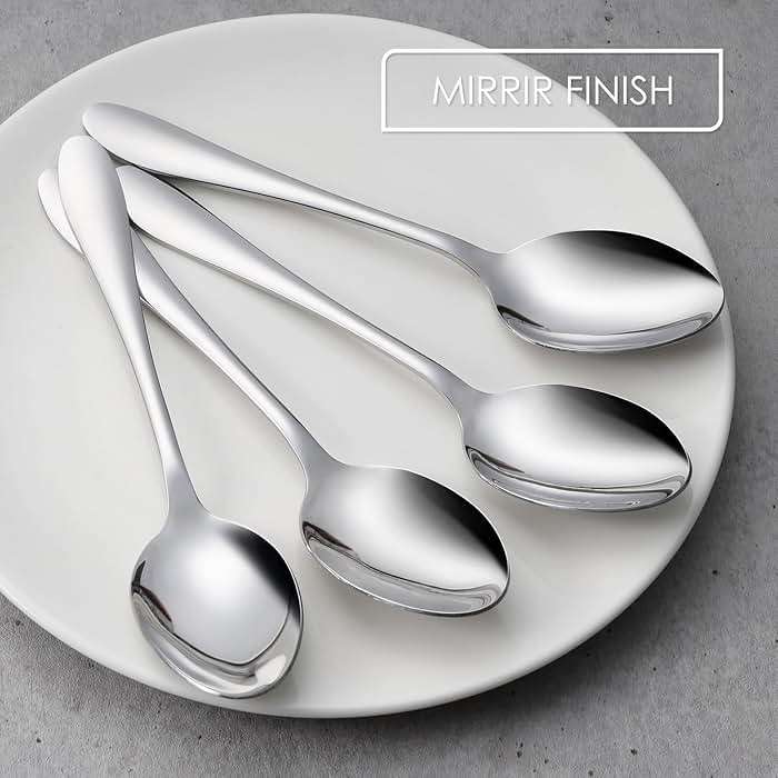 Stainless Steel Serving Spoons, E-far 4-Piece Metal Solid Spoons Hostess Serving Utensils Tablespoons Set for Catering Buffet Party Kitchen Restaurant, Dishwasher Safe - Image 3