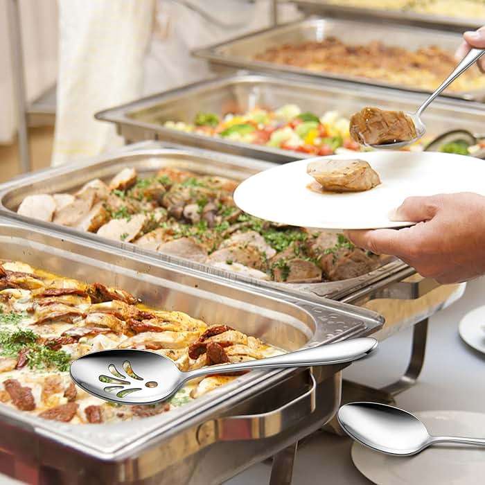 Stainless Steel Serving Spoons, E-far 4-Piece Metal Solid Spoons Hostess Serving Utensils Tablespoons Set for Catering Buffet Party Kitchen Restaurant, Dishwasher Safe - Image 7