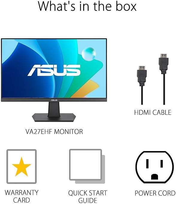 ASUS 27 Inch Monitor - 1080P, IPS, Full HD, Frameless, 100Hz, 1ms, Adaptive-Sync, for Working and Gaming, Low Blue Light, Flicker Free, HDMI, VESA Mountable, Tilt - VA27EHF - Image 7