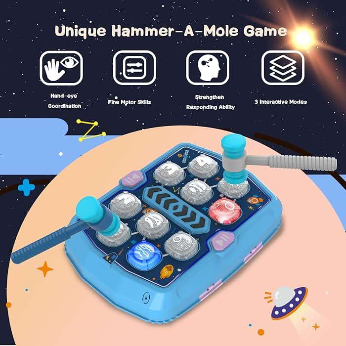 Whack Game Mole Toys for 3 4 5 6 Year Old Boys, Pounding Toys for Age 2-4, 3 Modes & Light Interactive Toddlers Toy with 2 Hammer, Baby Toy Gifts for Early Learning, Birthday Gift for Toddler Boy Girl - Image 3