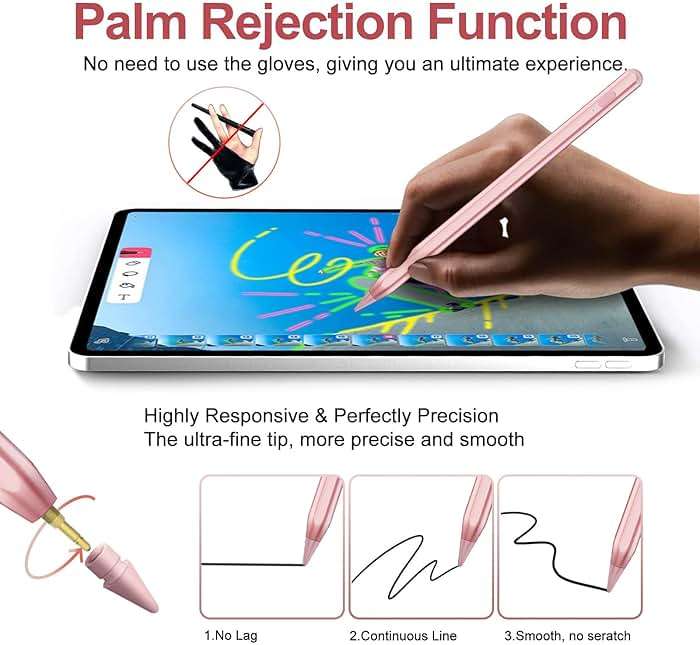 Stylus Pen for iPad 2018-2025 with Palm Rejection, Apple Pencil for Pad11th/10th/9th/8th/7th/6th Gen, iPad Pro 11/12.9 inch, New iPad Air 2025 11&13-inch(M3/2) /5th/4th/3th Gen, iPad mini 6th/5th - Image 3