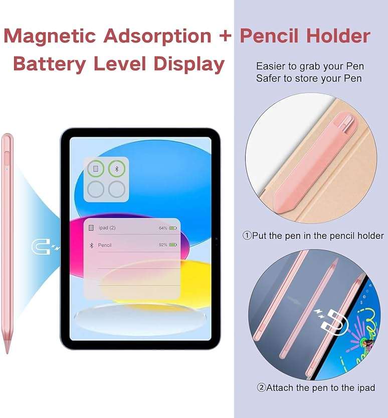 Stylus Pen for iPad 2018-2025 with Palm Rejection, Apple Pencil for Pad11th/10th/9th/8th/7th/6th Gen, iPad Pro 11/12.9 inch, New iPad Air 2025 11&13-inch(M3/2) /5th/4th/3th Gen, iPad mini 6th/5th - Image 4