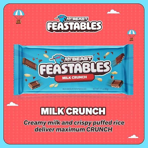 MrBeast Feastables Milk Chocolate Crunch Bar, King Size, 10 Count, Crispy Rice Chocolate Candy, Fairtrade Cocoa, 2.1oz Each - Image 3