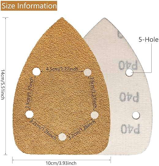 50 Pack Mouse Sander Sandpaper, Sanding Pads for 5.5'' Detail Sanders, Hook and Loop Sandpaper Detail Sander Palm Sander Sandpaper for Wood Furniture Sanding Refinishing (40 Grit) - Image 4