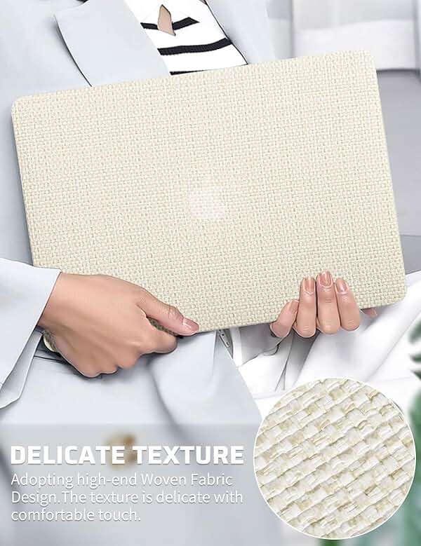 Seorsok Compatible with MacBook Air 13 Inch Case 2022-2018 Release A1932 A2179 M1 A2337 Touch ID,Elegant Leather Plastic Hard Shell Case with Keyboard Cover,Beige Woven Fabric No Logo Cutout Design - Image 2