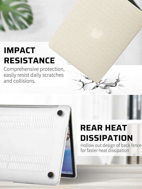 Seorsok Compatible with MacBook Air 13 Inch Case 2022-2018 Release A1932 A2179 M1 A2337 Touch ID,Elegant Leather Plastic Hard Shell Case with Keyboard Cover,Beige Woven Fabric No Logo Cutout Design - Image 5