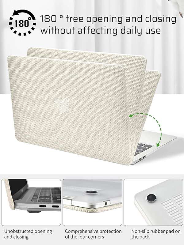 Seorsok Compatible with MacBook Air 13 Inch Case 2022-2018 Release A1932 A2179 M1 A2337 Touch ID,Elegant Leather Plastic Hard Shell Case with Keyboard Cover,Beige Woven Fabric No Logo Cutout Design - Image 6