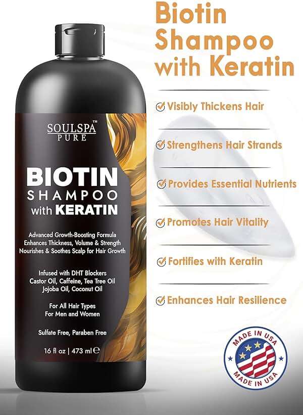 SOULSPA PURE Biotin Shampoo with Keratin - Advanced Anti-Thinning, Hair Growth & Repair Formula - Soothes Scalp, with Tea Tree Oil & DHT Blockers - Strong, Healthy Hair for Men & Women - 16 fl oz - Image 2