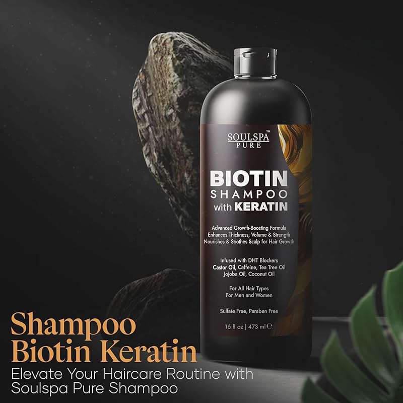 SOULSPA PURE Biotin Shampoo with Keratin - Advanced Anti-Thinning, Hair Growth & Repair Formula - Soothes Scalp, with Tea Tree Oil & DHT Blockers - Strong, Healthy Hair for Men & Women - 16 fl oz - Image 4