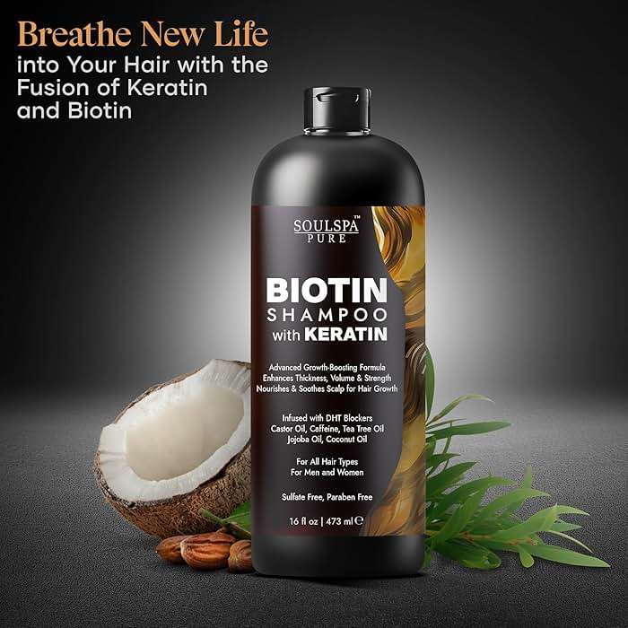 SOULSPA PURE Biotin Shampoo with Keratin - Advanced Anti-Thinning, Hair Growth & Repair Formula - Soothes Scalp, with Tea Tree Oil & DHT Blockers - Strong, Healthy Hair for Men & Women - 16 fl oz - Image 5