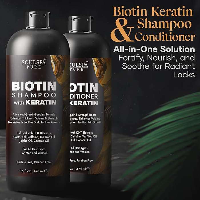 Biotin Shampoo and Conditioner Set with Keratin - Sulfate-Free Advanced Anti-Thinning, Hair Growth Shampoo and Conditioner Combo Repair Formula - with DHT Blockers, for Men & Women - 16 fl oz each - Image 5