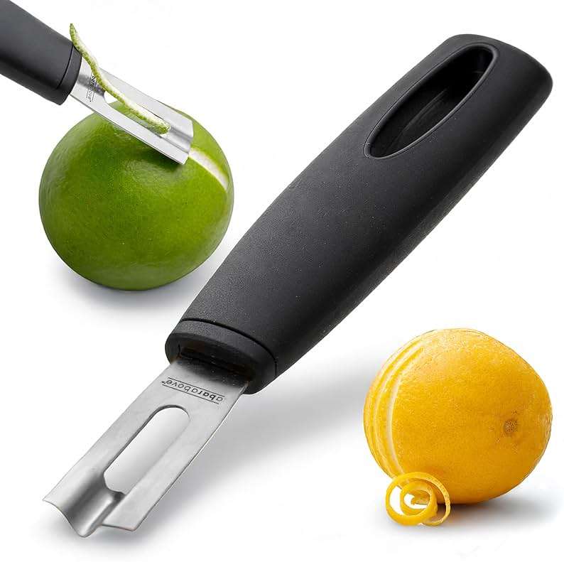 A Bar Above Black Handle Stainless Steel Channel Knife, Chef-Grade Citrus Garnish Tool, Zester and Fruit Peeler for Cocktails, Culinary Presentation, and Kitchen Use - Image 1
