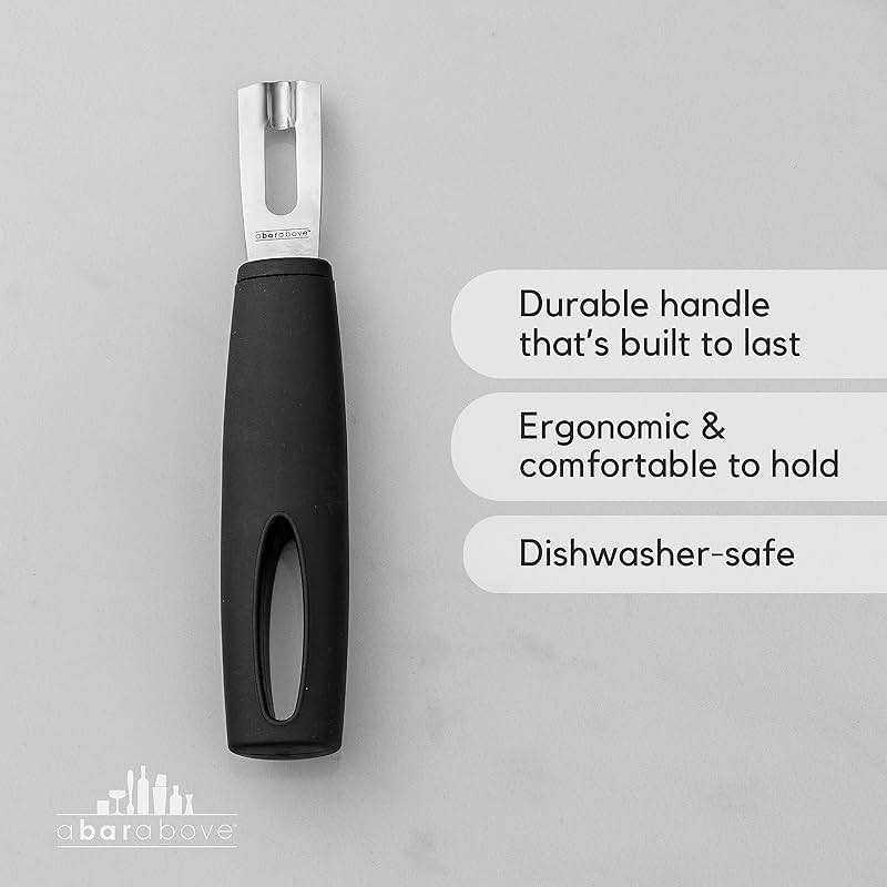 A Bar Above Black Handle Stainless Steel Channel Knife, Chef-Grade Citrus Garnish Tool, Zester and Fruit Peeler for Cocktails, Culinary Presentation, and Kitchen Use - Image 3