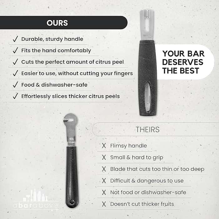 A Bar Above Black Handle Stainless Steel Channel Knife, Chef-Grade Citrus Garnish Tool, Zester and Fruit Peeler for Cocktails, Culinary Presentation, and Kitchen Use - Image 5