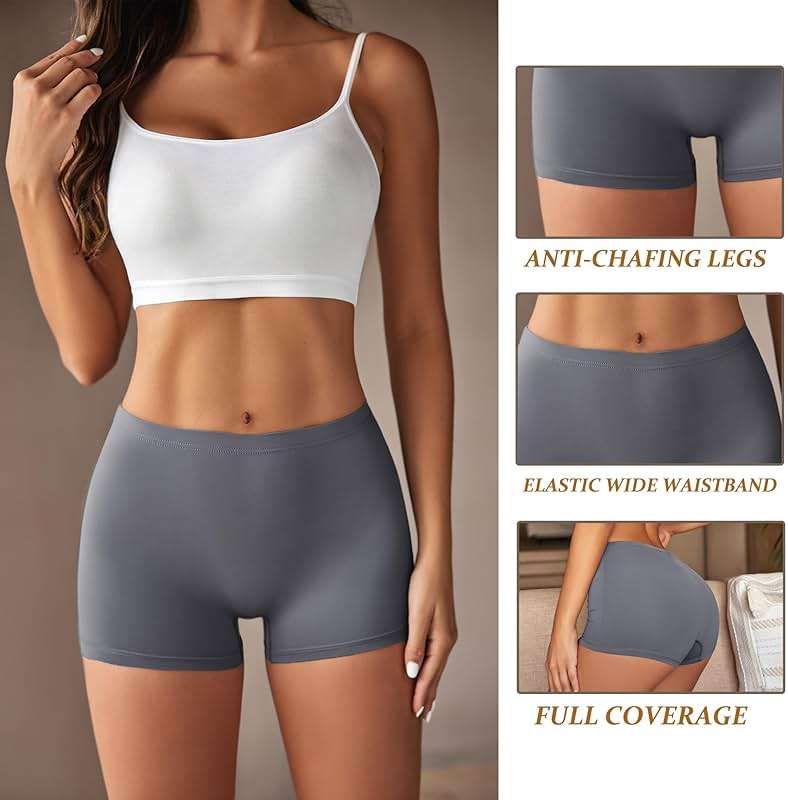 Ekouaer Boyshort Panties Women's Soft Underwear Briefs Invisible Hipster 3 Pack Seamless Boxer Brief Panties S-XXL - Image 2