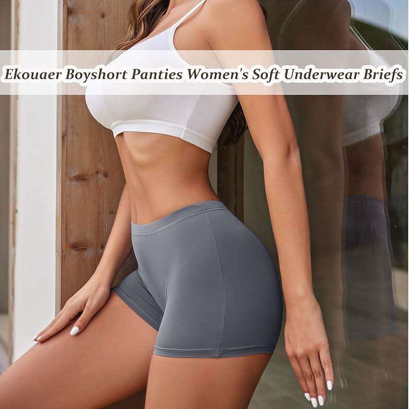 Ekouaer Boyshort Panties Women's Soft Underwear Briefs Invisible Hipster 3 Pack Seamless Boxer Brief Panties S-XXL - Image 3
