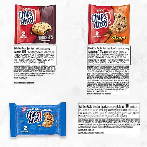 CHIPS AHOY! Cookies Variety Pack, Original Chocolate Chip, Chewy Chocolate Chip with Reese's Peanut Butter Cups & Chewy Hershey's Fudge Filled Soft Cookies, 50 Snack Packs (2 Cookies Per Pack) - Image 2