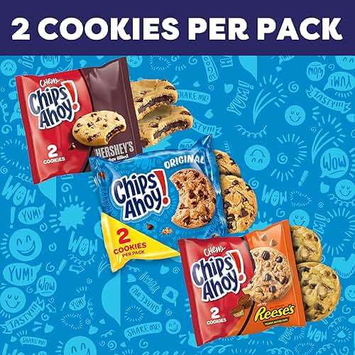 CHIPS AHOY! Cookies Variety Pack, Original Chocolate Chip, Chewy Chocolate Chip with Reese's Peanut Butter Cups & Chewy Hershey's Fudge Filled Soft Cookies, 50 Snack Packs (2 Cookies Per Pack) - Image 4