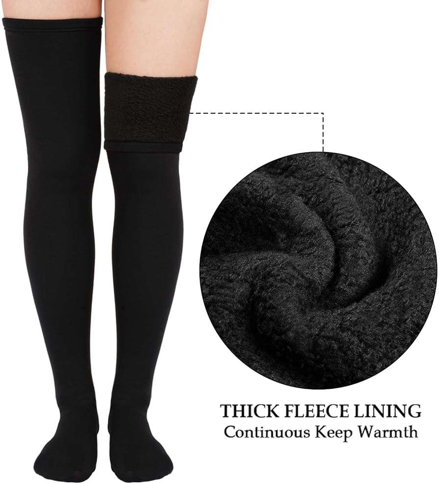 Thigh High Socks for Women Warm Thick Fleece Lined Thigh Highs Boot socks Leg Warmers - Image 3