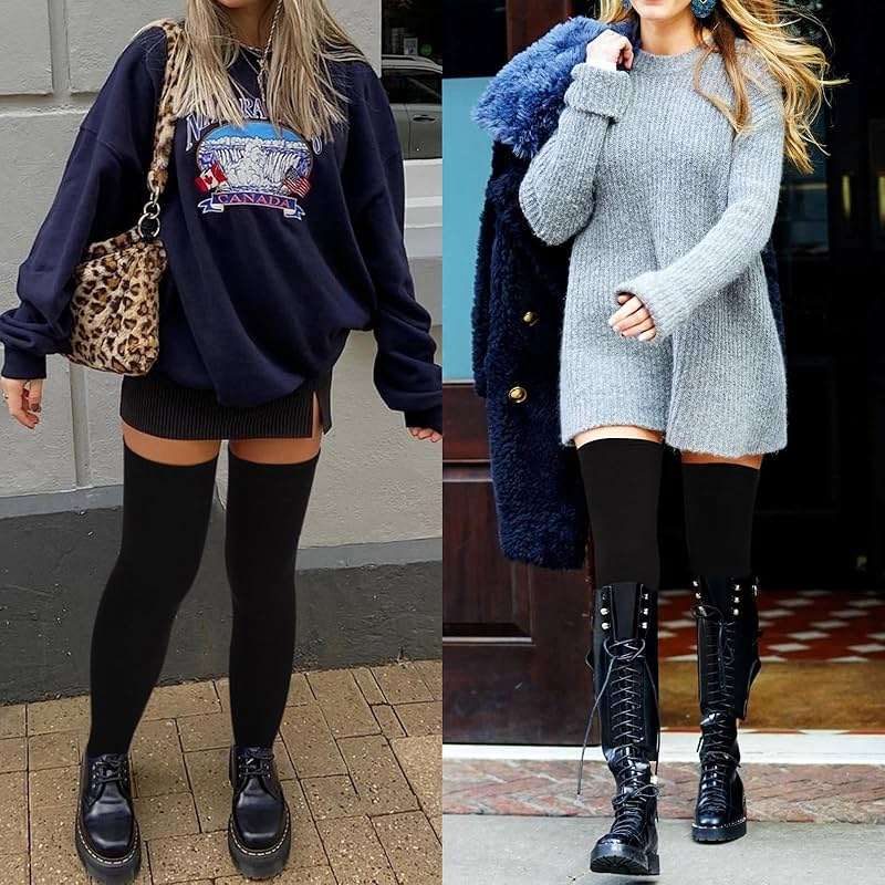 Thigh High Socks for Women Warm Thick Fleece Lined Thigh Highs Boot socks Leg Warmers - Image 5