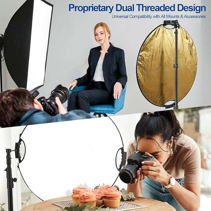 WELLMAKING 32 Inch (80cm) Reflector Photography, Collapsible Light Reflector with Bag & tilt Adapter, 5 in 1 Handle Reflector for Studio & Outdoor Lighting -Translucent, Silver, Gold, White and Black - Image 3