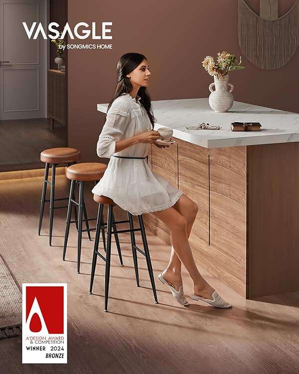 VASAGLE EKHO Collection - Bar Stools Set of 2, Bar Height Bar Stools, Kitchen Counter Stools, Mid-Century Modern Backless Counter Stools, 30-Inch Tall, Kitchen Island Home Bar, Caramel Brown - Image 4