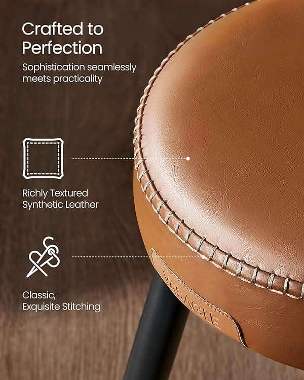 VASAGLE EKHO Collection - Bar Stools Set of 2, Bar Height Bar Stools, Kitchen Counter Stools, Mid-Century Modern Backless Counter Stools, 30-Inch Tall, Kitchen Island Home Bar, Caramel Brown - Image 7