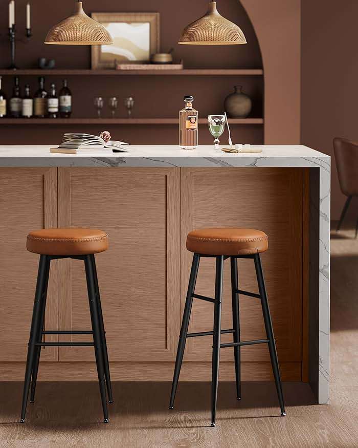 VASAGLE EKHO Collection - Bar Stools Set of 2, Bar Height Bar Stools, Kitchen Counter Stools, Mid-Century Modern Backless Counter Stools, 30-Inch Tall, Kitchen Island Home Bar, Caramel Brown - Image 8