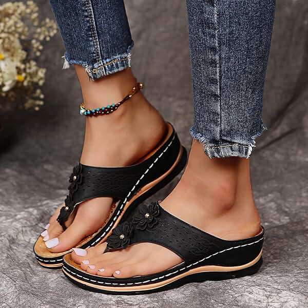 Orthopedic Sandals with Arch Support Flip Flops for Women Wedge Sandals Comfortable Walking Sandals Cushion Footbed Platform Sandals Dressy Summer Slip on Sandals Thong Sandals Casual (a-Black, 8.5) - Image 1