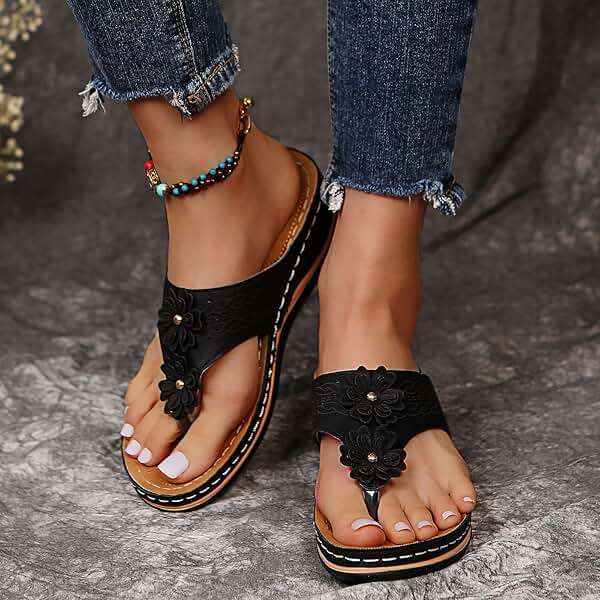 Orthopedic Sandals with Arch Support Flip Flops for Women Wedge Sandals Comfortable Walking Sandals Cushion Footbed Platform Sandals Dressy Summer Slip on Sandals Thong Sandals Casual (a-Black, 8.5) - Image 2