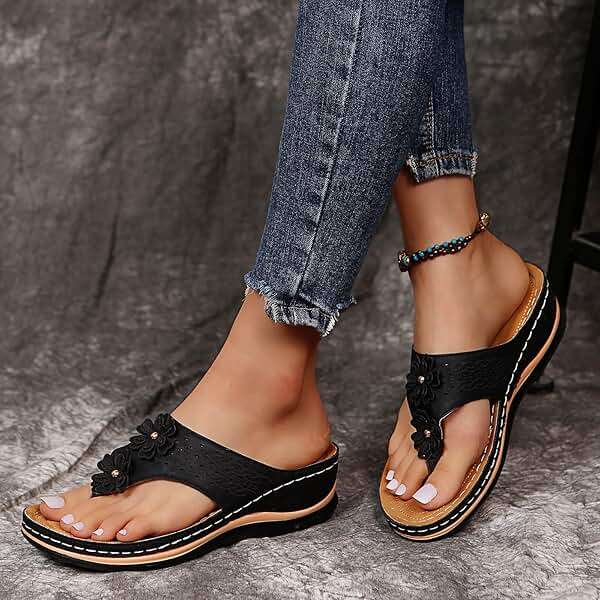 Orthopedic Sandals with Arch Support Flip Flops for Women Wedge Sandals Comfortable Walking Sandals Cushion Footbed Platform Sandals Dressy Summer Slip on Sandals Thong Sandals Casual (a-Black, 8.5) - Image 5