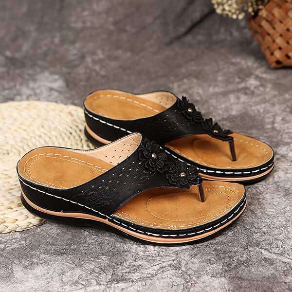 Orthopedic Sandals with Arch Support Flip Flops for Women Wedge Sandals Comfortable Walking Sandals Cushion Footbed Platform Sandals Dressy Summer Slip on Sandals Thong Sandals Casual (a-Black, 8.5) - Image 6