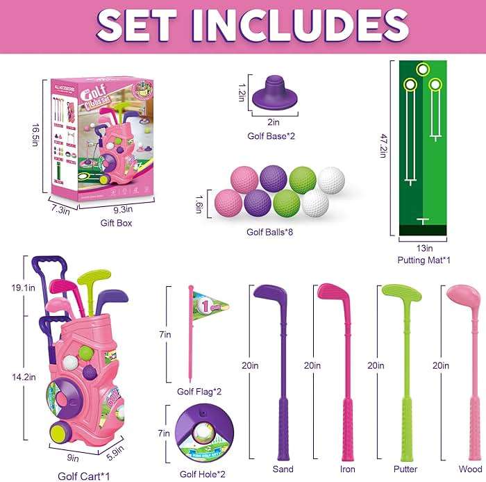 Letapapa Toddler Golf Set with Putting Mat, 4 Clubs, 8 Balls, 2 Practice Holes for Kids 3-5 Years Old, Indoor Outdoor Sports Toys with Shoulder Strap, 20 Pieces - Image 3