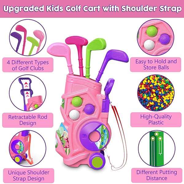 Letapapa Toddler Golf Set with Putting Mat, 4 Clubs, 8 Balls, 2 Practice Holes for Kids 3-5 Years Old, Indoor Outdoor Sports Toys with Shoulder Strap, 20 Pieces - Image 4