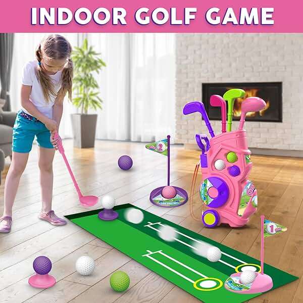 Letapapa Toddler Golf Set with Putting Mat, 4 Clubs, 8 Balls, 2 Practice Holes for Kids 3-5 Years Old, Indoor Outdoor Sports Toys with Shoulder Strap, 20 Pieces - Image 6