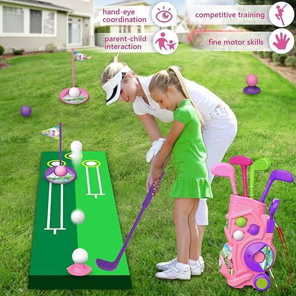 Letapapa Toddler Golf Set with Putting Mat, 4 Clubs, 8 Balls, 2 Practice Holes for Kids 3-5 Years Old, Indoor Outdoor Sports Toys with Shoulder Strap, 20 Pieces - Image 7
