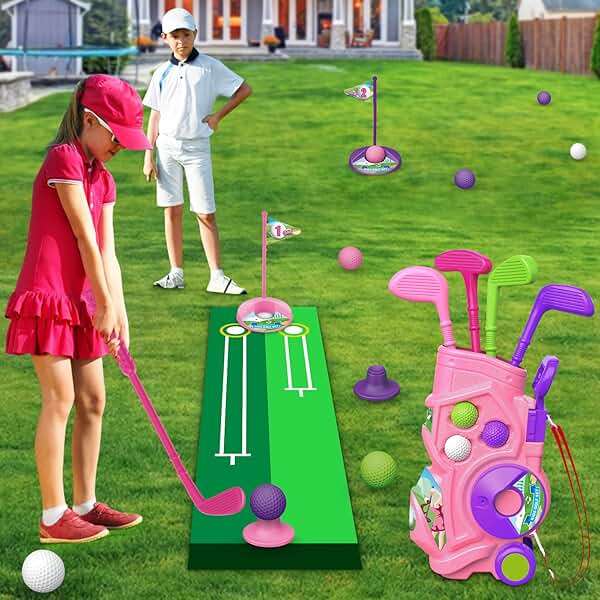 Letapapa Toddler Golf Set with Putting Mat, 4 Clubs, 8 Balls, 2 Practice Holes for Kids 3-5 Years Old, Indoor Outdoor Sports Toys with Shoulder Strap, 20 Pieces - Image 8