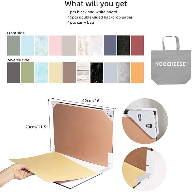 Yoocheese Photo Backdrop for Product Photography - Tabletop Photo Backdrop Kit - 10 Double-Sided Backgrounds, 20 Patterns - 1-Min Setup for Food Photography & Small Products, 16.5 x 11.7 in - Image 6