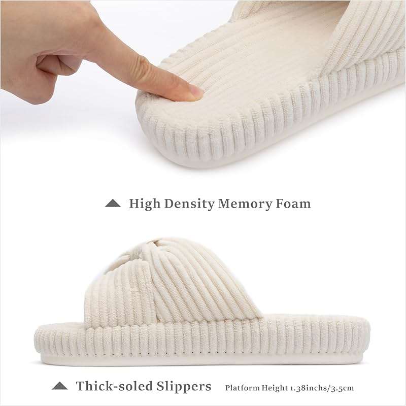 Chantomoo Slippers for Women Memory Foam House Bedroom Corduroy Bow Crossbands Slipper Shoes Comfy Trendy Gift Slippers - Image 2
