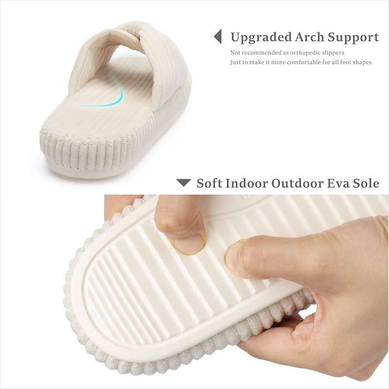 Chantomoo Slippers for Women Memory Foam House Bedroom Corduroy Bow Crossbands Slipper Shoes Comfy Trendy Gift Slippers - Image 3