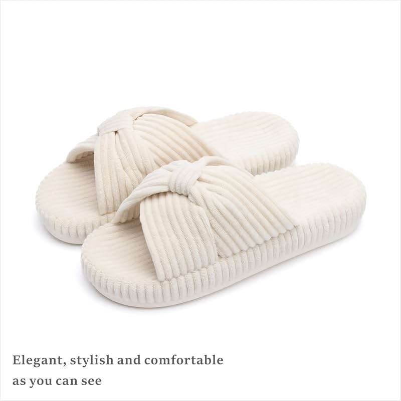 Chantomoo Slippers for Women Memory Foam House Bedroom Corduroy Bow Crossbands Slipper Shoes Comfy Trendy Gift Slippers - Image 5