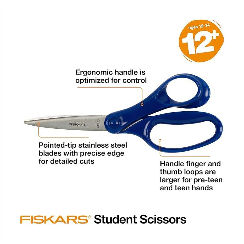 Fiskars 7" Student Scissors for Kids Ages 12-14, Scissors for School or Crafting, Back to School Supplies, Blue - Image 4