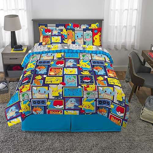 Pokémon Pikachu Queen Size Bedding Set – Kids Bedding Super Soft Cozy Reversible Comforter and Sheet Set with Sham, 7 Piece Queen Size, (Officially Licensed Product) by Franco - Image 2