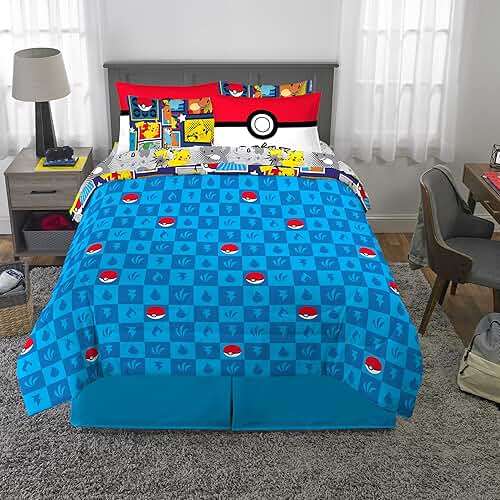 Pokémon Pikachu Queen Size Bedding Set – Kids Bedding Super Soft Cozy Reversible Comforter and Sheet Set with Sham, 7 Piece Queen Size, (Officially Licensed Product) by Franco - Image 5