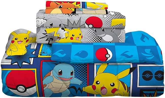 Pokémon Pikachu Queen Size Bedding Set – Kids Bedding Super Soft Cozy Reversible Comforter and Sheet Set with Sham, 7 Piece Queen Size, (Officially Licensed Product) by Franco - Image 6