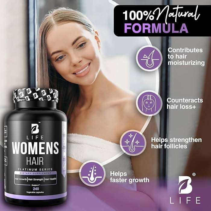 B Life Company Hair Vitamins for Hair Loss for Women – Biotin for Hair Growth – Hair Loss Treatments for Women – Healthy Hair Skin and Nails –240 Capsules – 60 Servings - Image 4