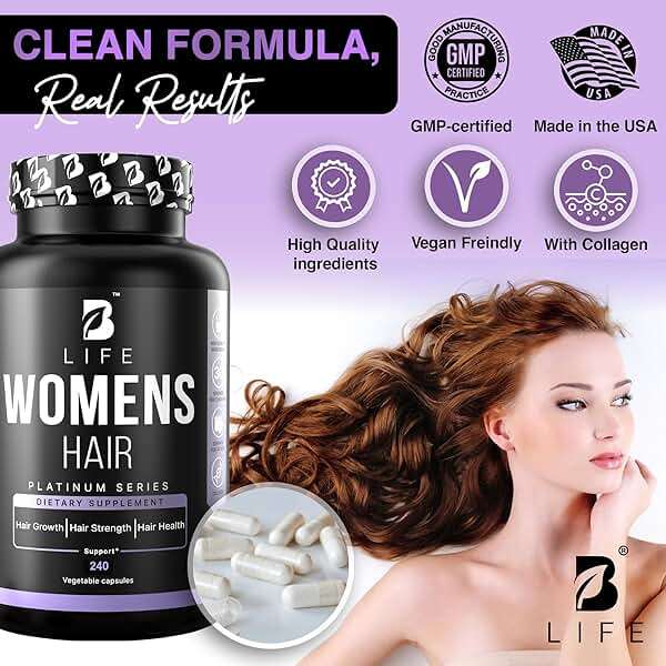 B Life Company Hair Vitamins for Hair Loss for Women – Biotin for Hair Growth – Hair Loss Treatments for Women – Healthy Hair Skin and Nails –240 Capsules – 60 Servings - Image 5
