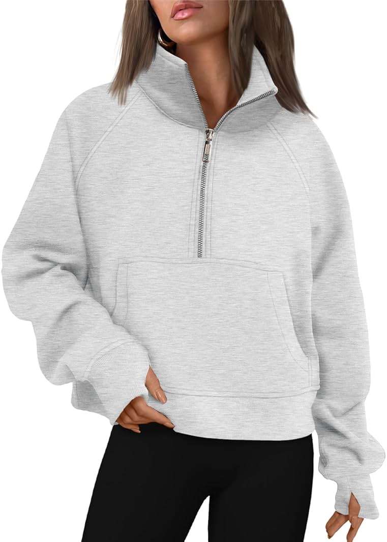AUTOMET Womens Sweatshirts Half Zip Cropped Pullover Fleece Quarter Zipper Hoodies 2026 Fall Fashion Outfits Clothes - Image 1