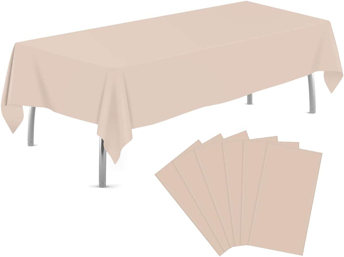 tujol Ivory 6 Pack Plastic Table Cloth 54" x 108", Disposable Tablecloths Rectangle Table Cover, Plastic Tablecloths for Parties - Image 1